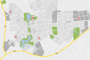Karte mit den 5 Citylight-Standorten an den Ortsausgängen von Sulingen
